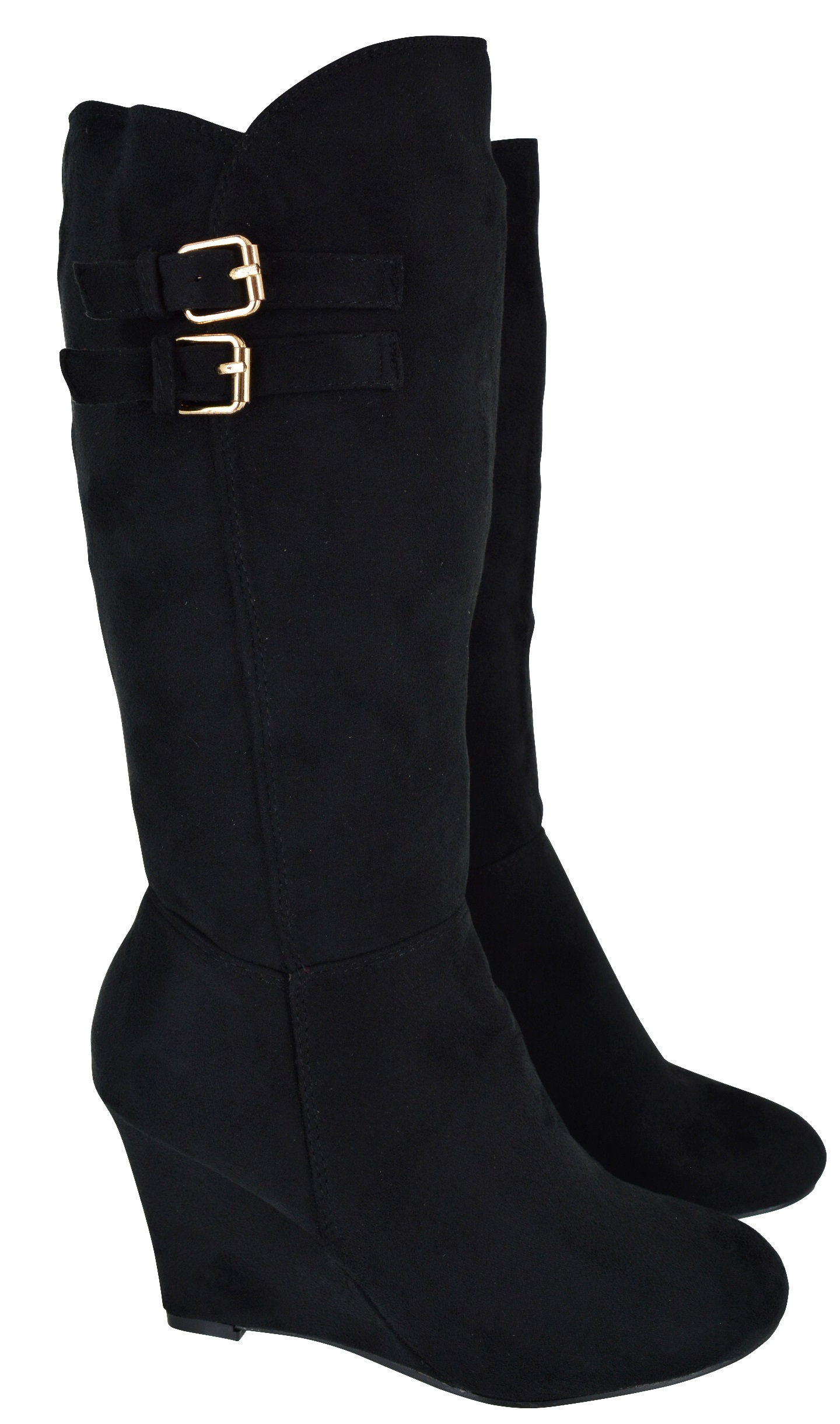 LADIES WOMENS HIGH WEDGE HEEL SUEDE BLACK KNEE CALF FASHION ZIP BOOTS SIZE 38 eBay